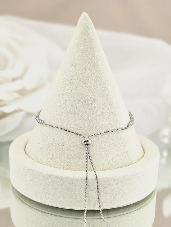 Adornia Bolo Tennis Bracelet Crystal Lined Sterling Silver Plated Preppy Boho - Picture 2 of 3